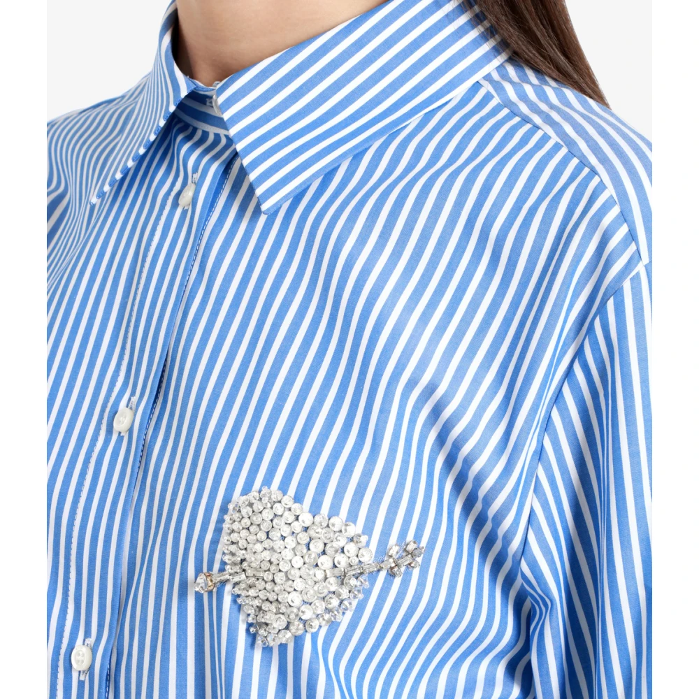 Msgm Katoenen overhemd met kraag en applicatie Blue Dames
