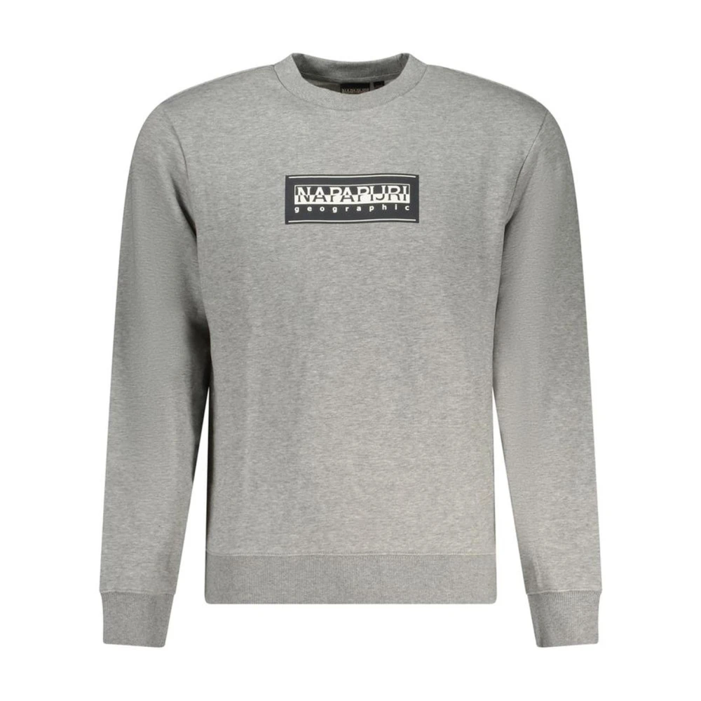 Napapijri Logo Print Katoenen Crew Neck Sweatshirt Gray Heren