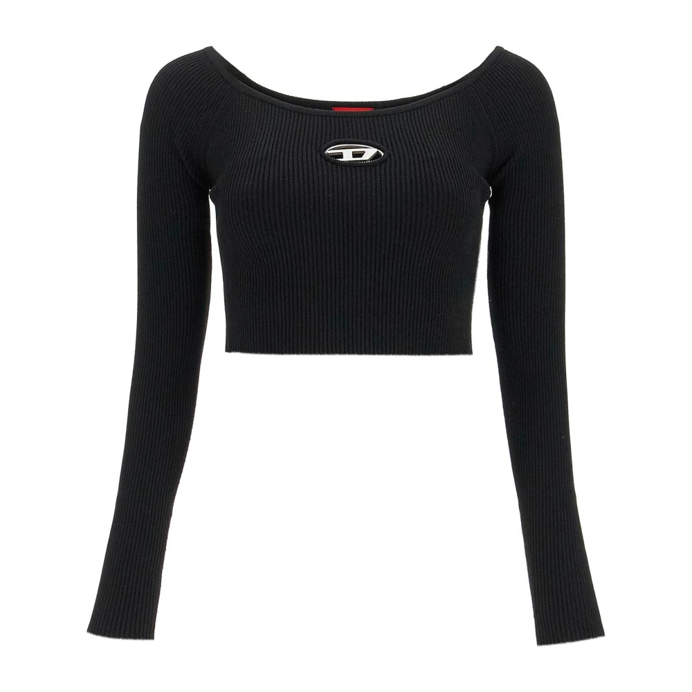 Diesel Gebreide Crop Top met Wijde Halslijn Black Dames
