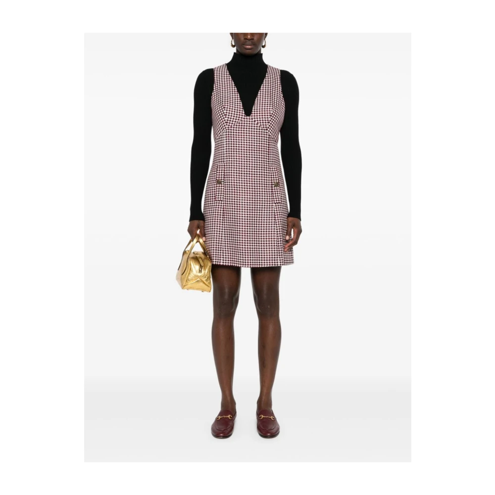ETRO Houndstooth V-Hals Jurk met Metalen Knopen Red Dames