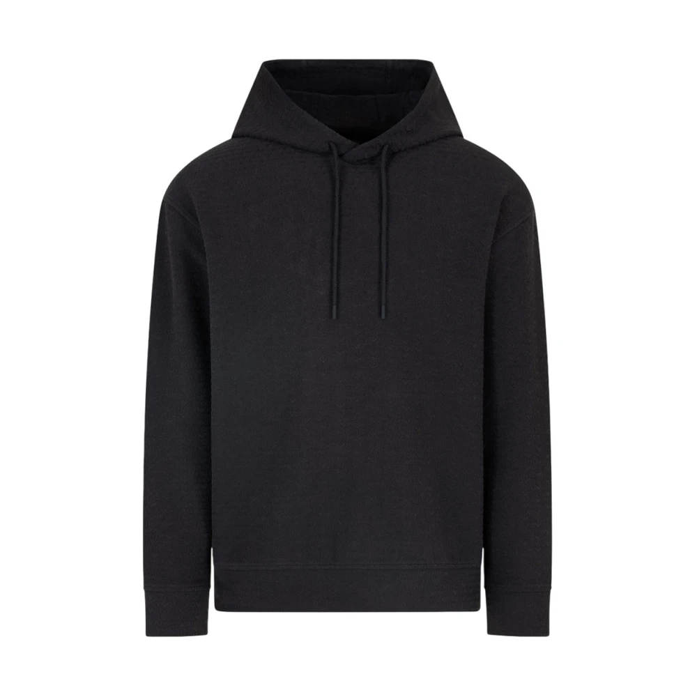 Emporio Armani Gestreepte hoodie met jacquard-logo Black Heren
