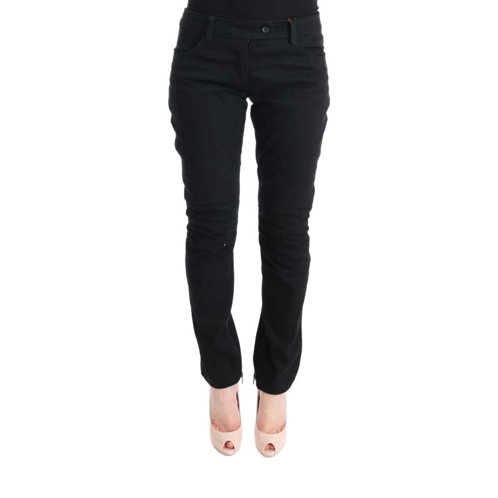 Ermanno Scervino Women's Black Slim-Fit Trousers, S, Chic Slim Fit Trousers