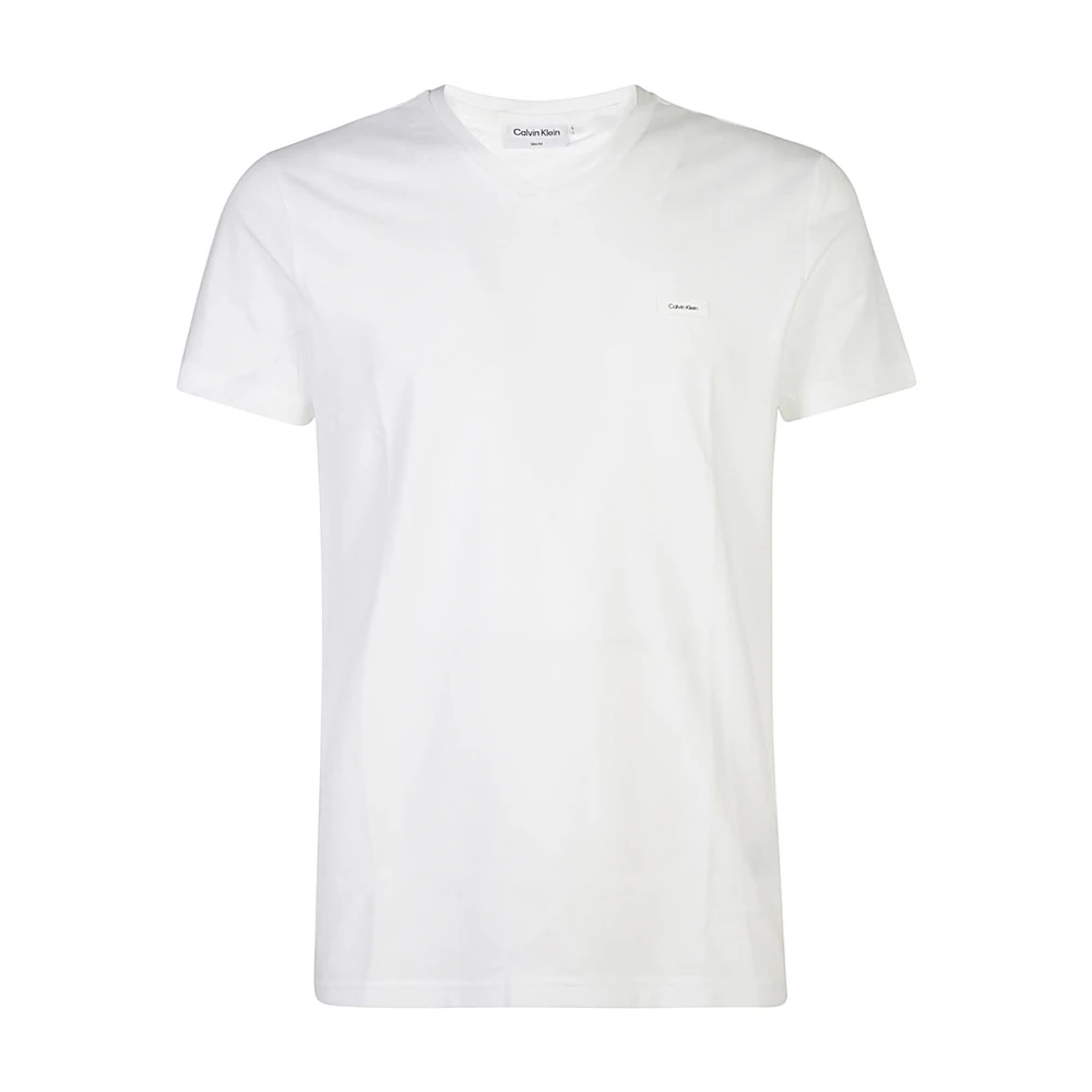Calvin Klein Witte T-shirts en Polos V-hals White Heren