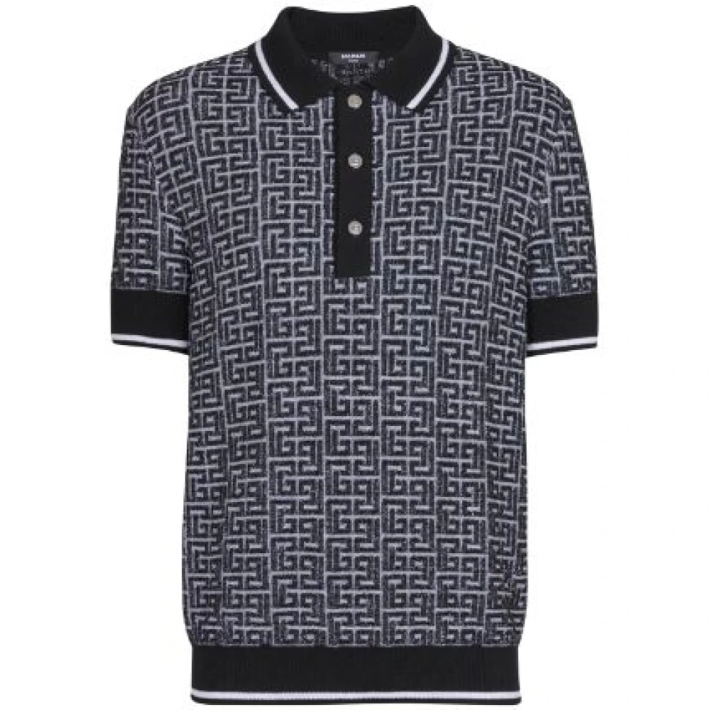 Balmain Merino Wol Gebreid Poloshirt Black Heren