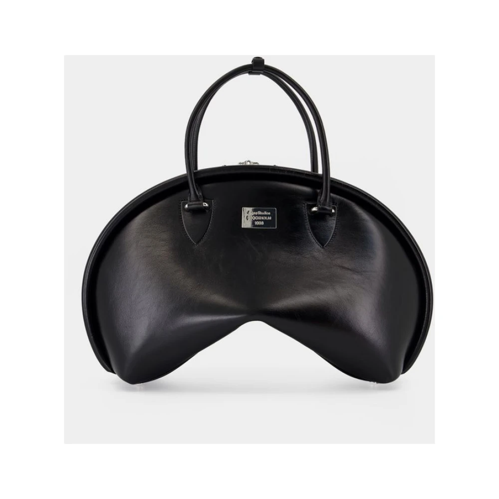 Acne Studios Zwarte leren schoudertas met bovenhandvatten Black Dames