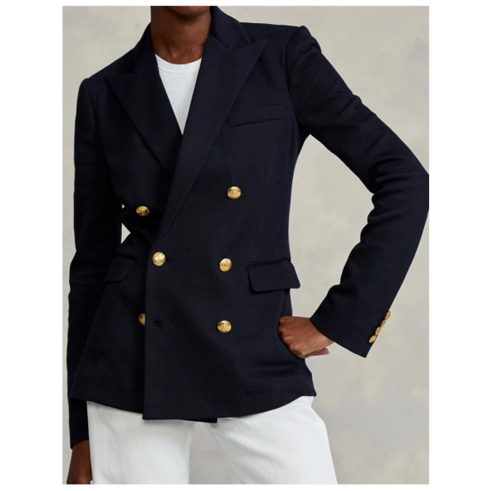 Polo Ralph Lauren Klassieke Getailleerde Blazer van Katoen en Viscose Blue Dames