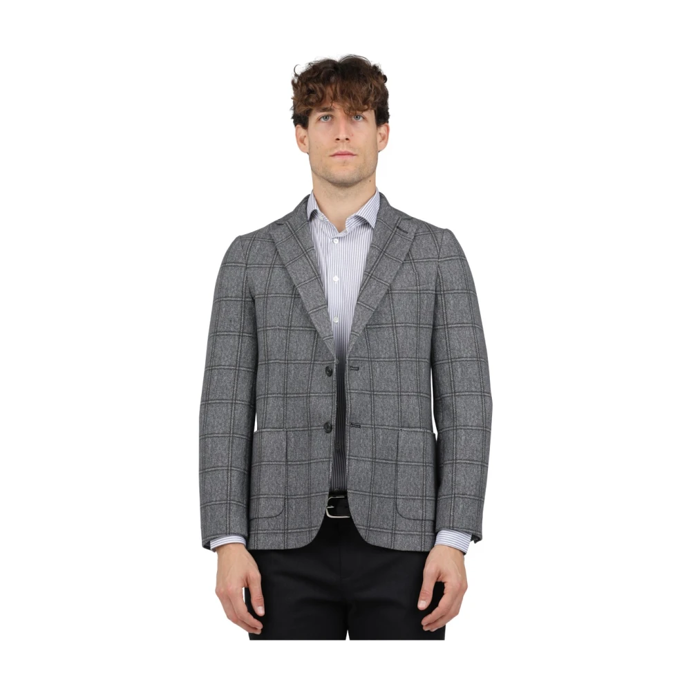 Circolo 1901 Enkellange jas met ruitpatroon in pluche stof Blue Heren