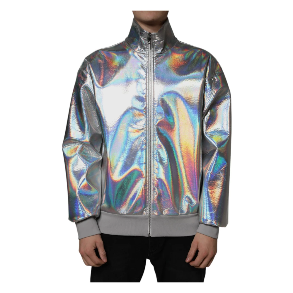 Dolce & Gabbana Men's Multicolor Light Jackets,, Silver Shimmering Bomber Jacket Extra Large