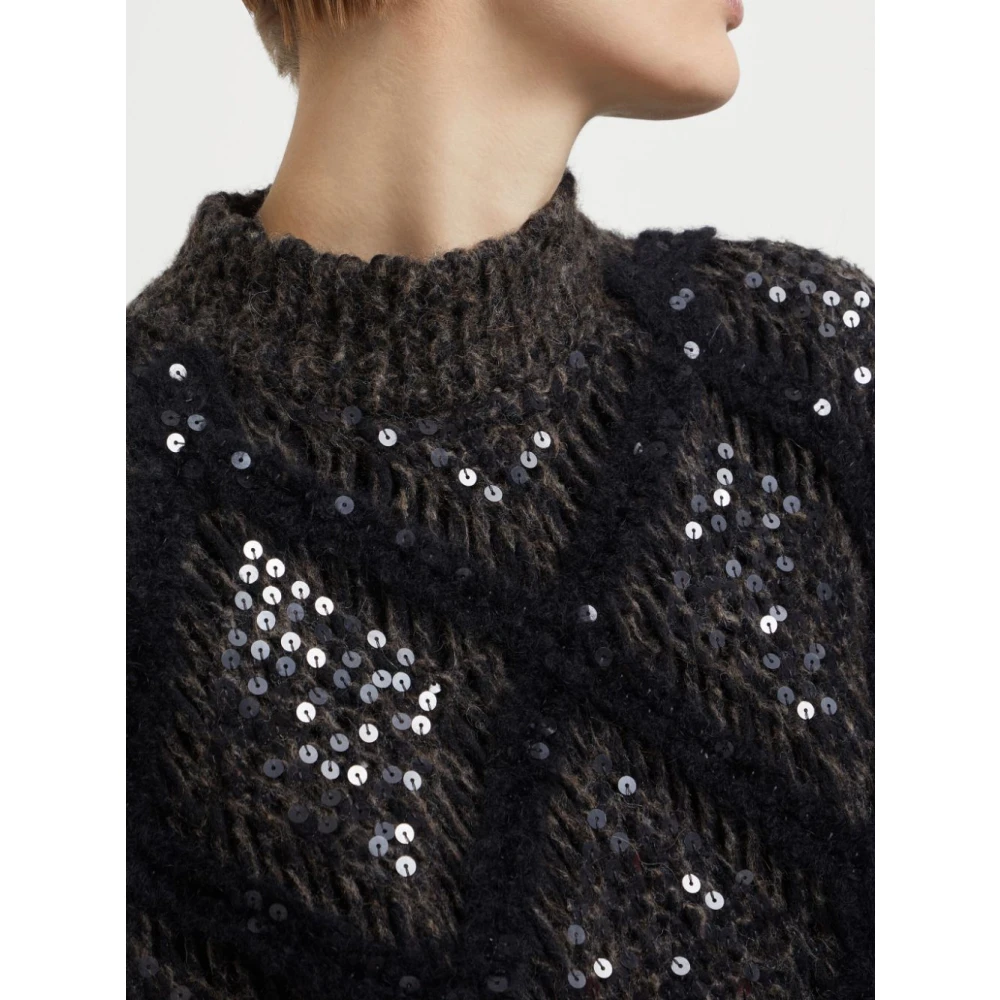 BRUNELLO CUCINELLI Zwarte Gehaakte Gebreide Cape Sweater Black Dames