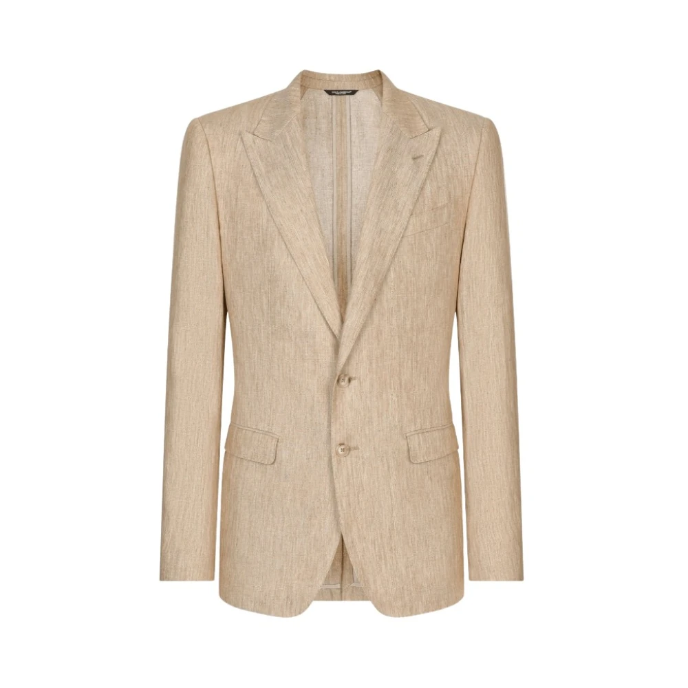 Beige Lin Blazer med Peak Revers