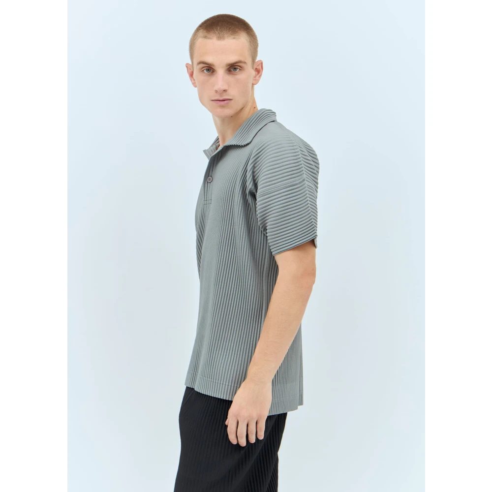 Issey Miyake Geplooide Poloshirt Gray Heren