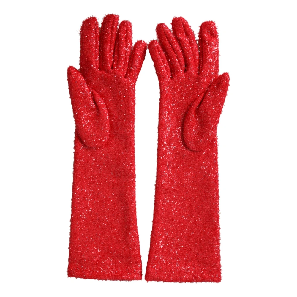 Dolce & Gabbana Rode Lurex Arm Lengte Mode Handschoenen Red Dames