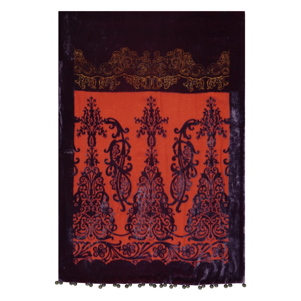 ETRO Paisley Velvet Sjaal met Kwastjes Multicolor Dames