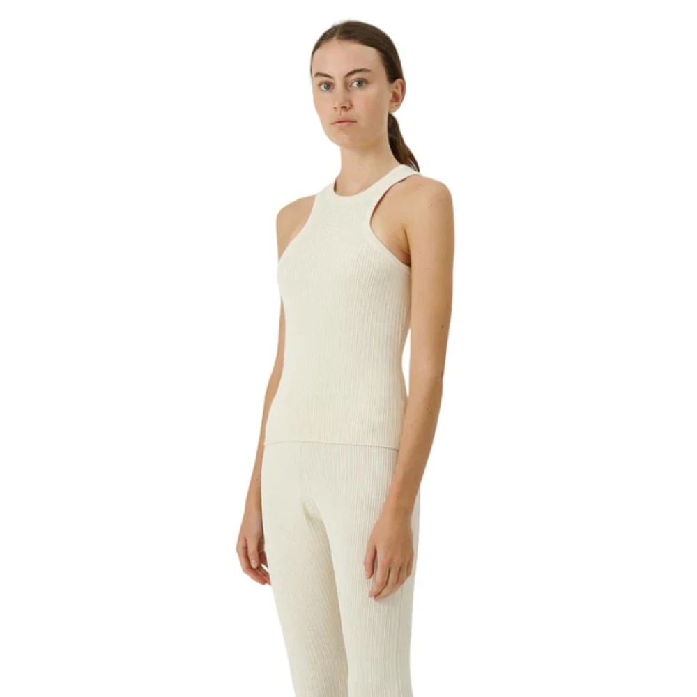 Soulland Geribbelde Mouwloze Top Off White Dames