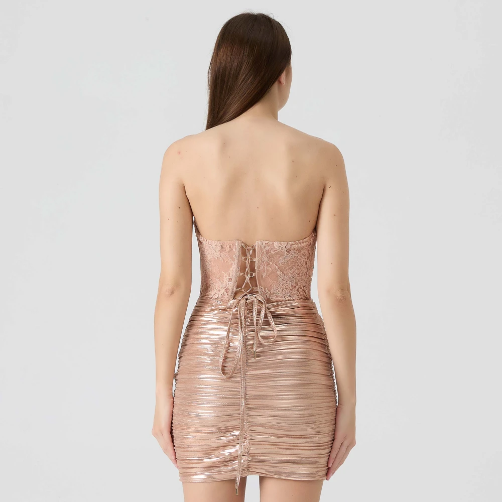 Sabina Musayev Korte jurk met kanten details Beige Dames
