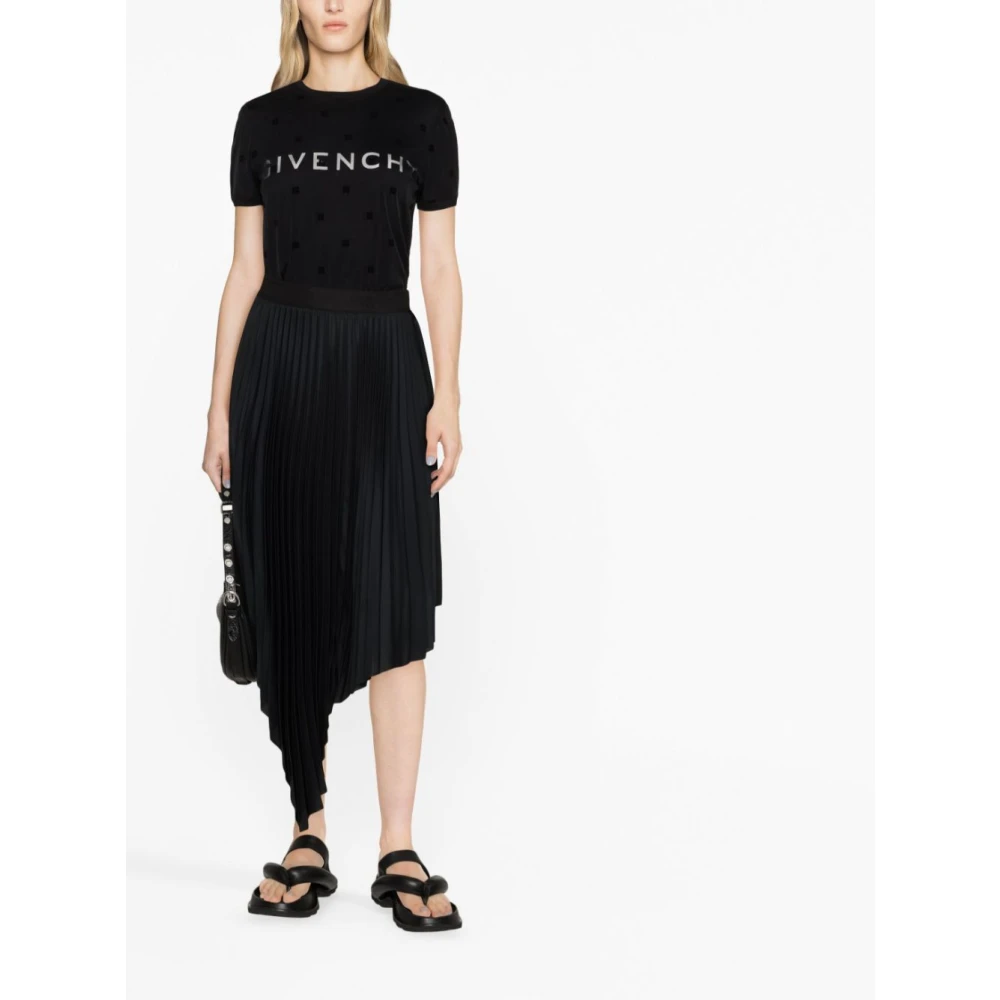 Givenchy Logo Print Plumetis Tulle T-Shirt Black Dames