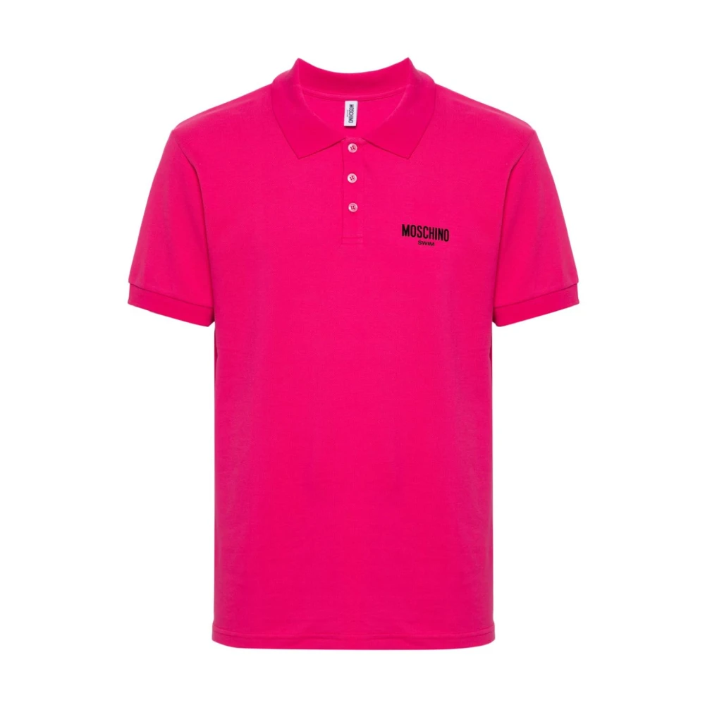 Moschino Fuchsia Polo Shirt met Logo Tekst Pink Heren