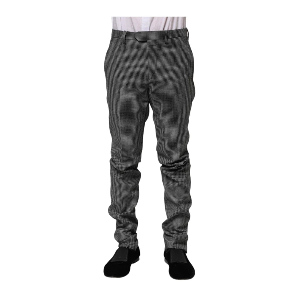 Bencivenga Men's Black Slim-Fit Trousers, S, Checkered Slimfit Trousers