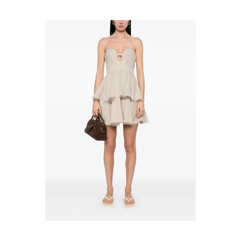 Patbo Strapless Beige Jurk met Uitsparingen Beige Dames