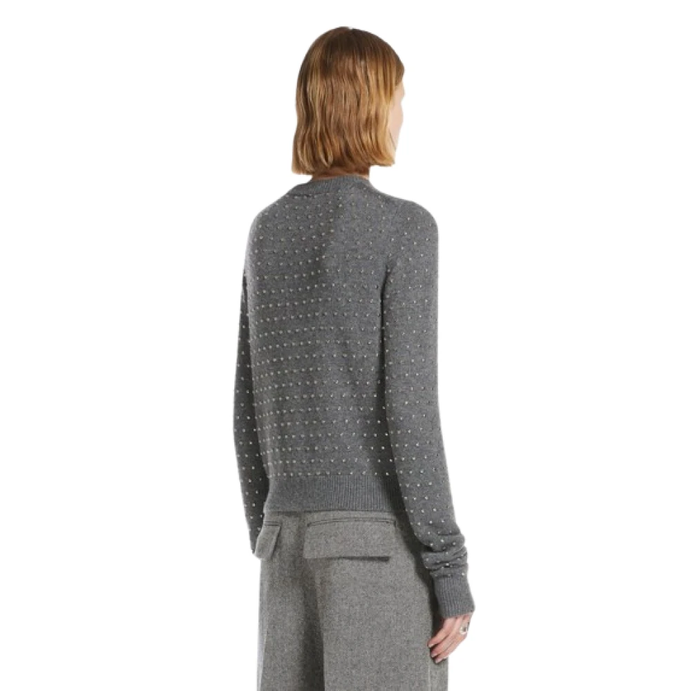 SPORTMAX Grijze Wol Kasjmier Trui Studs Gray Dames