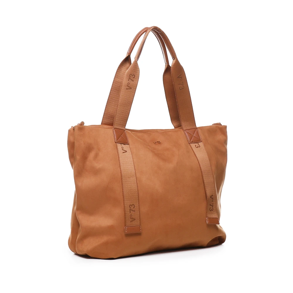 V73 Zwarte Katoenen Tote Tas met Rits Orange Dames
