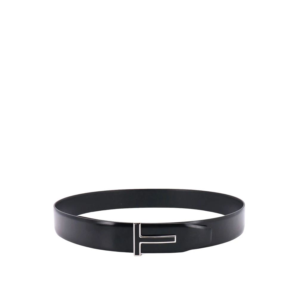 Tom Ford , Belts, Male, Black, 95 Cm, Smooth Leather Enamel Buckle T Belt