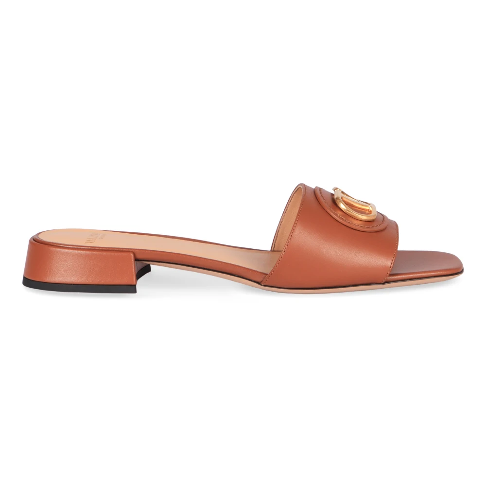 Valentino Garavani Women's Brown Sliders, 4 Uk, Leather Square Toeline Sandals