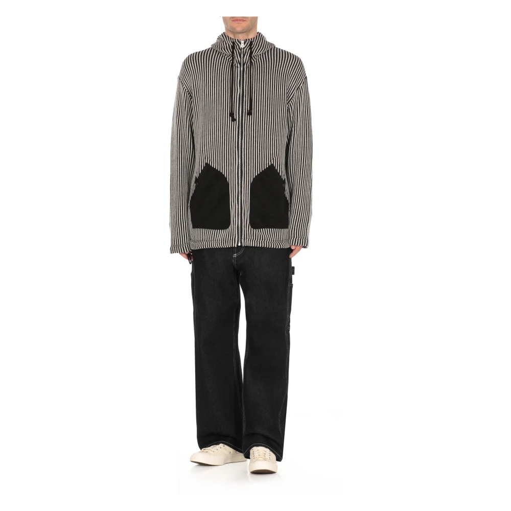Junya Watanabe Zwarte Gestreepte Katoenen Hoodie Black Heren