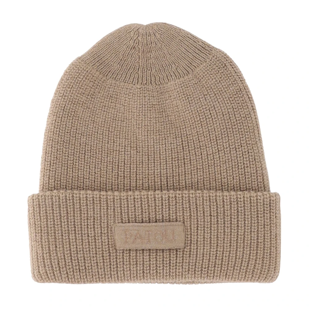 Patou Gebreide wollen beanie met revers Beige Dames