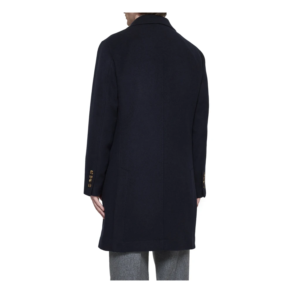 BRUNELLO CUCINELLI Navy Blue Cashmere Coat Blue Heren