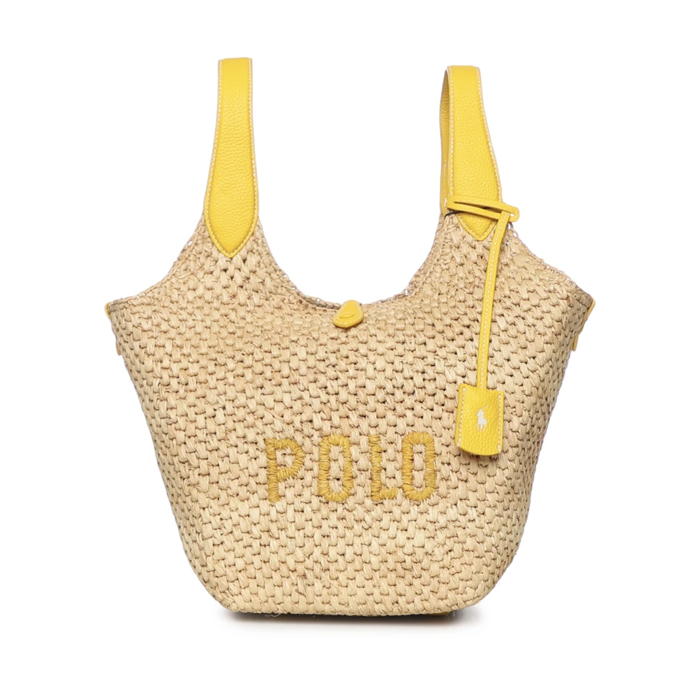 Polo Ralph Lauren Women's Yellow Raffia-Leather Logo Tote