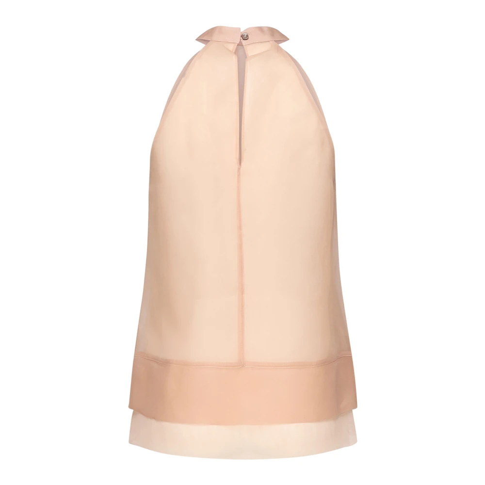 pinko Zijden Organza Mouwloze Geborduurde Top Roze Pink Dames