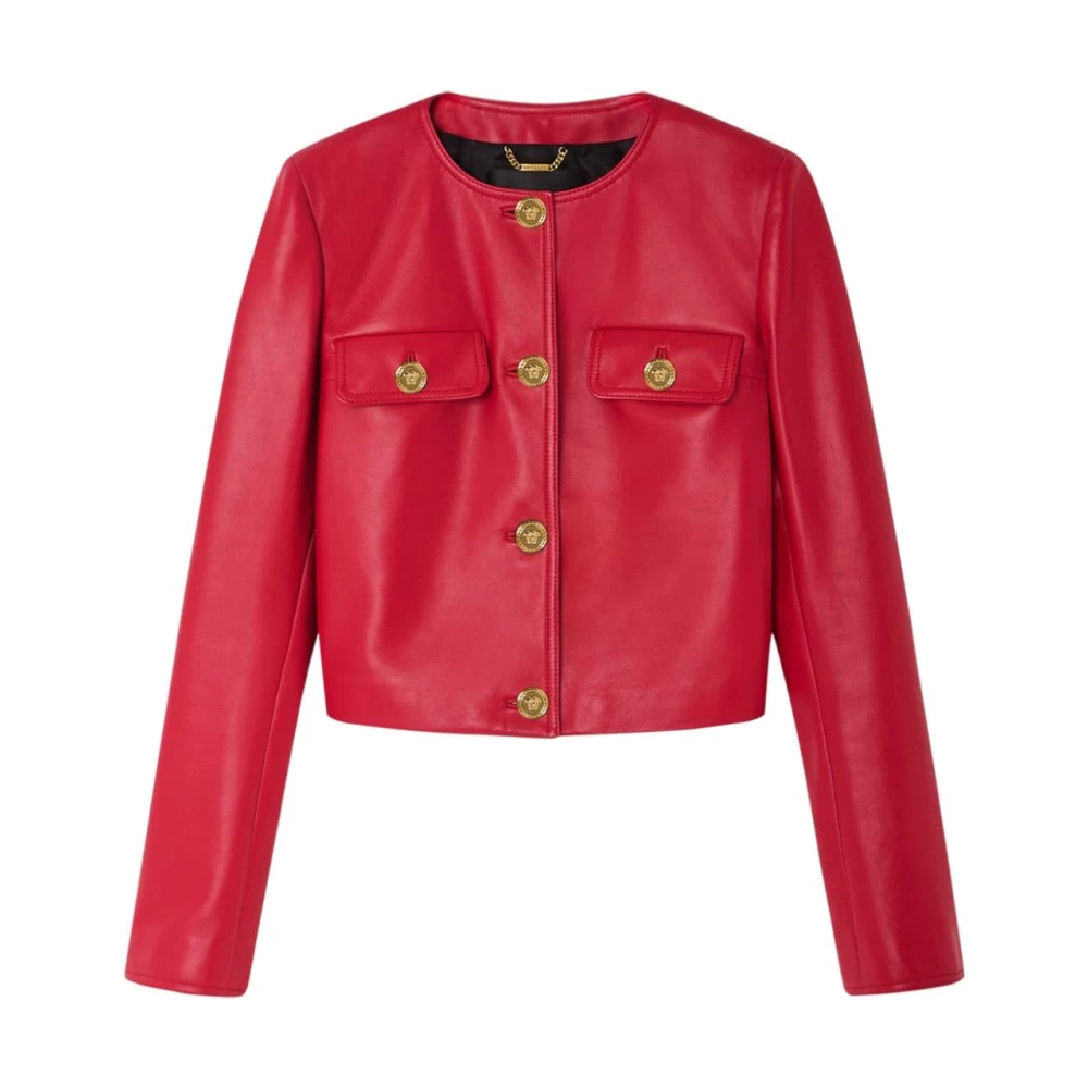 Versace Rode Leren Jas met Medusa Knopen Red Dames