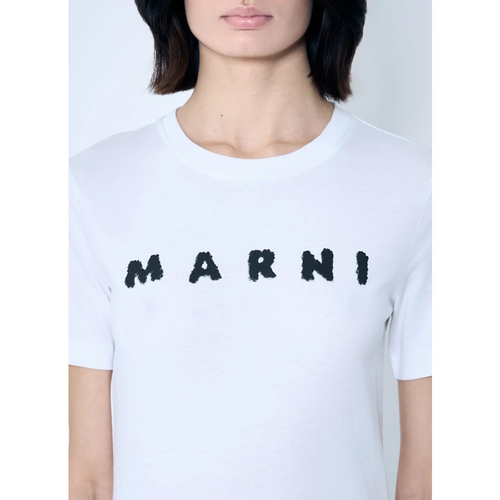 Marni Katoenen Jersey Logo Motif T-Shirt White Dames