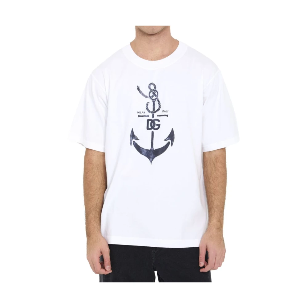 Dolce & Gabbana Marina Print Katoenen T-shirt White Heren