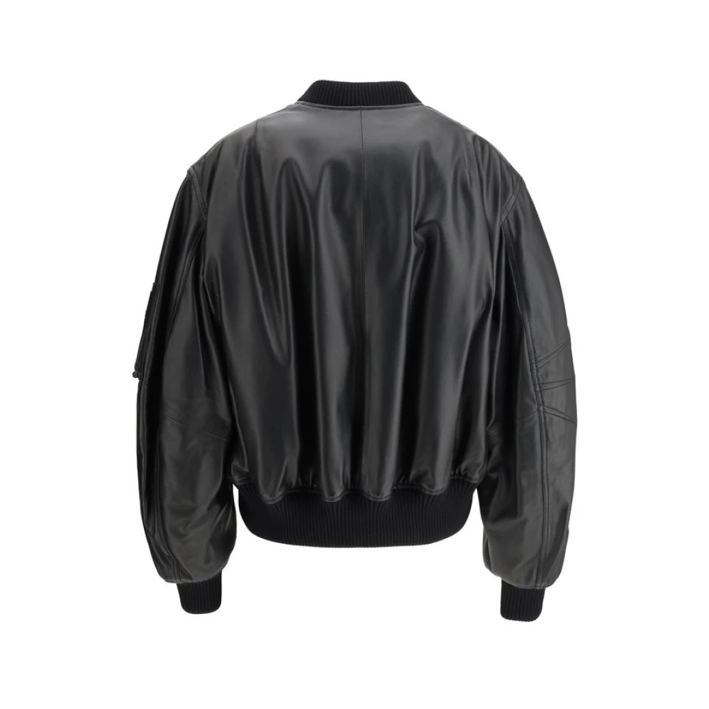 The Attico Leren bomberjack met geribbelde details Black Dames