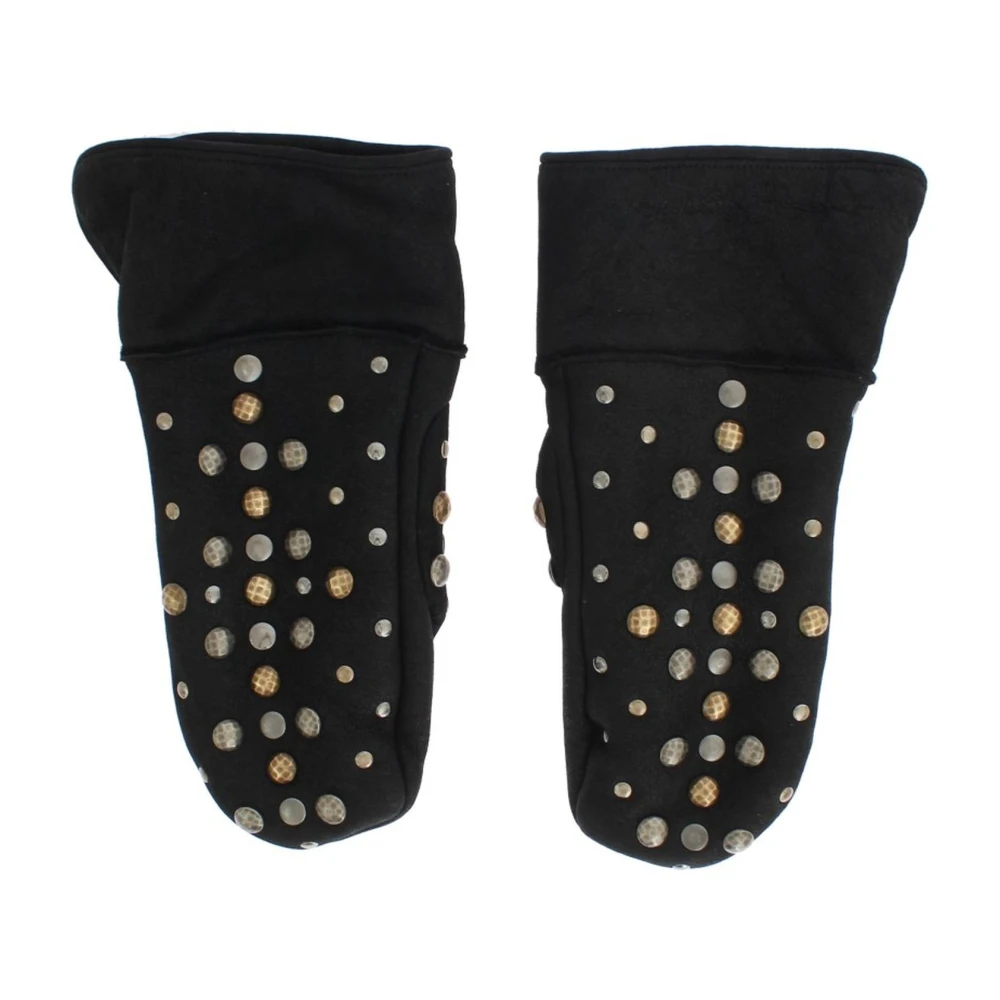 Dolce & Gabbana Mannelijk Grijs Accessoires Heren, One Size, Wol, Studded Shearling Handschoenen - Zwart
