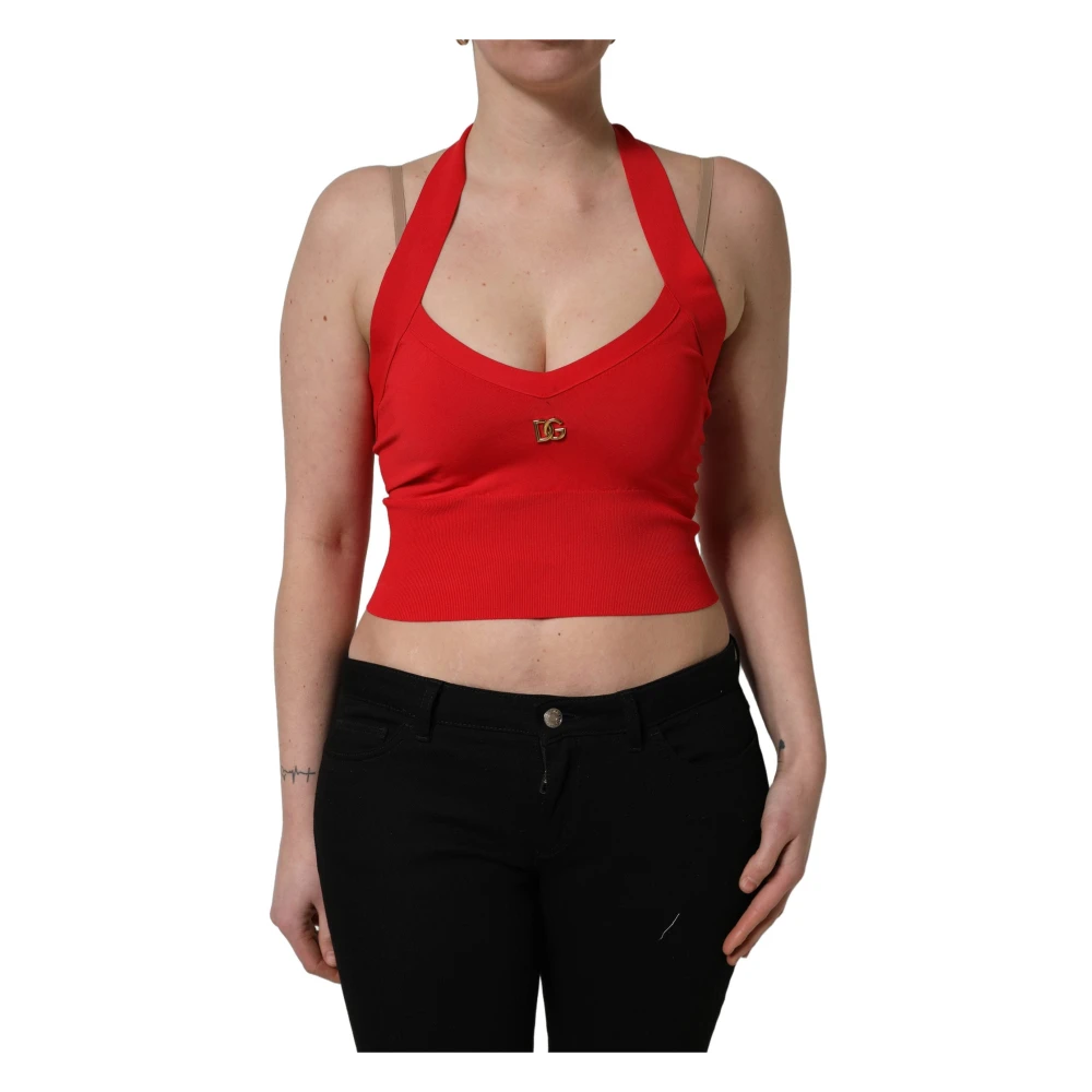 Dolce & Gabbana , Sleeveless Tops, Female, Red, Xs, Halter Crop Tank