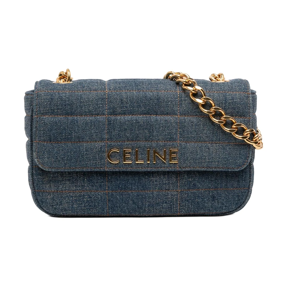 Celine Vintage Women's Blue Pre-Owned Chain Detail Shoulder Bag