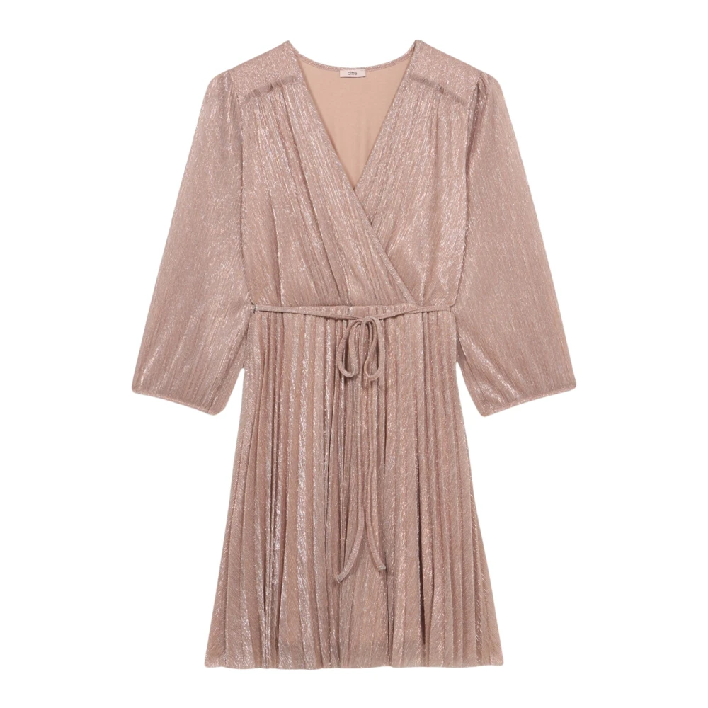 Oltre Korte Geplooide Lurex Jurk Pink Dames