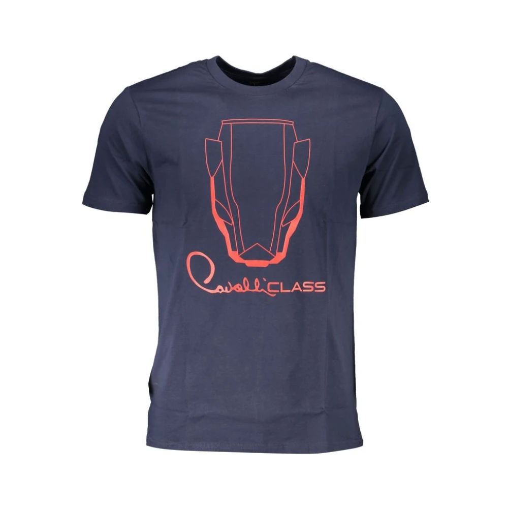Cavalli Class Blauw Katoenen Bedrukt Ronde Hals T-Shirt Blue Heren