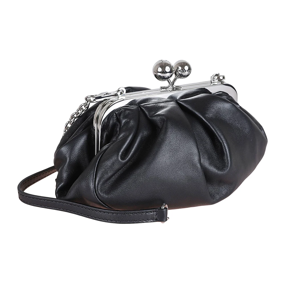Max Mara Weekend Zwarte leren clutch tas met ketting Black Dames