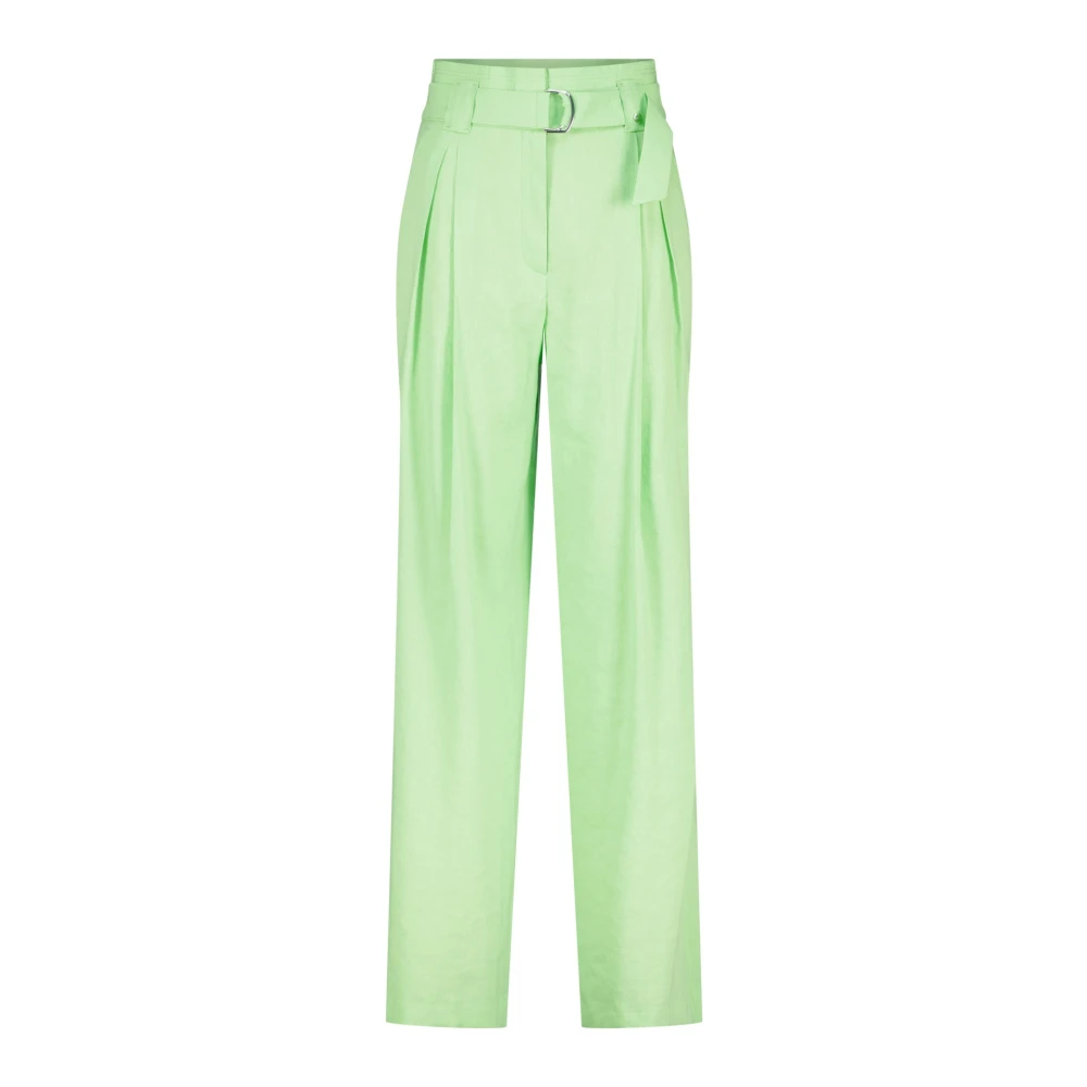 Marc Cain Women's Green Wide Trousers, Xl, High-Waist Linen Wide-Leg Trousers
