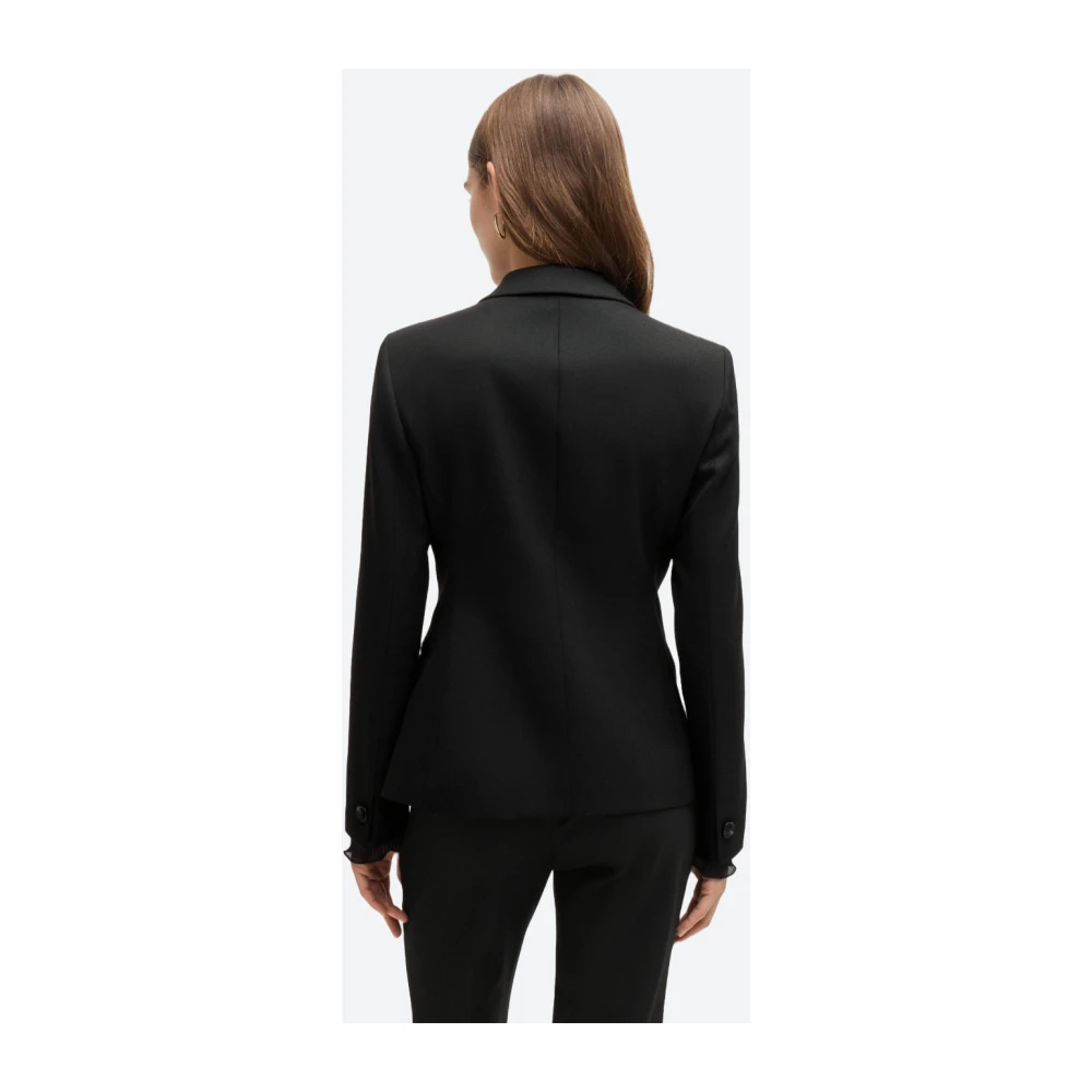 Hugo Boss Gestreepte wollen twill jas Black Dames