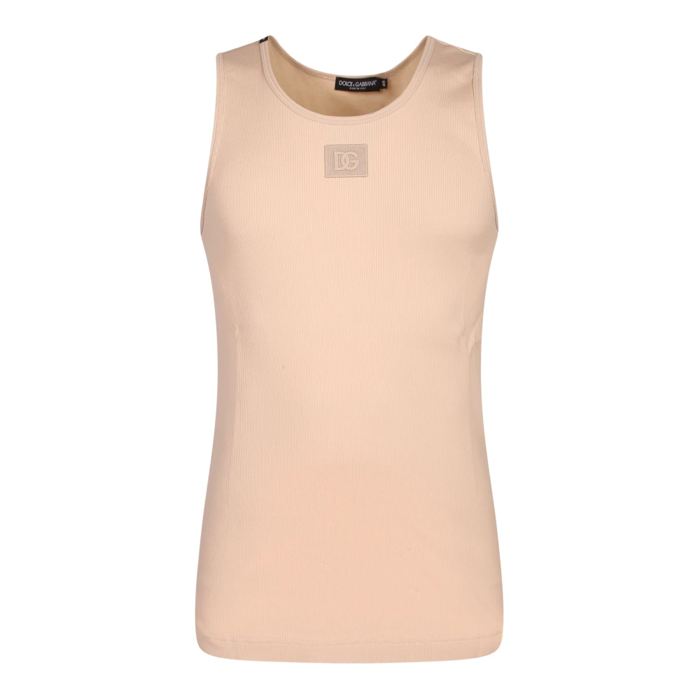 Dolce & Gabbana Men's Beige Sleeveless Tops, L, Ribbed Tank Top