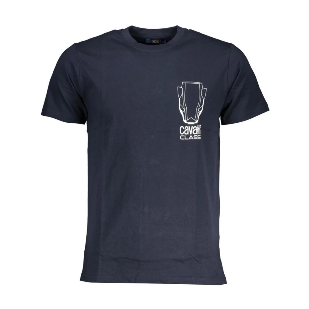 Cavalli Class Gedrukt Katoenen Crew Neck T-Shirt Blue Heren