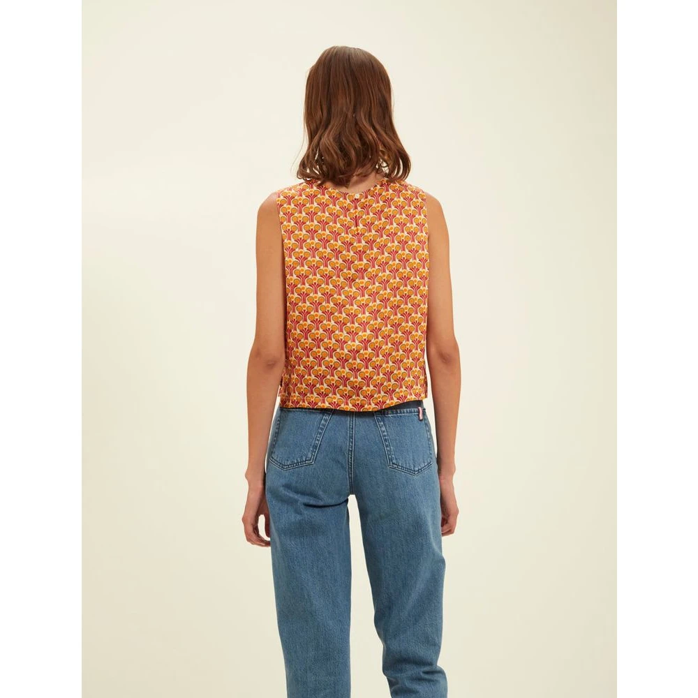Ines De La Fressange Paris Rode Mouwloze Blouse Romantische Print Multicolor Dames