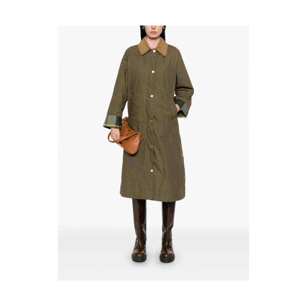 Barbour Groene Mos Jas met Corduroy Kraag Green Dames