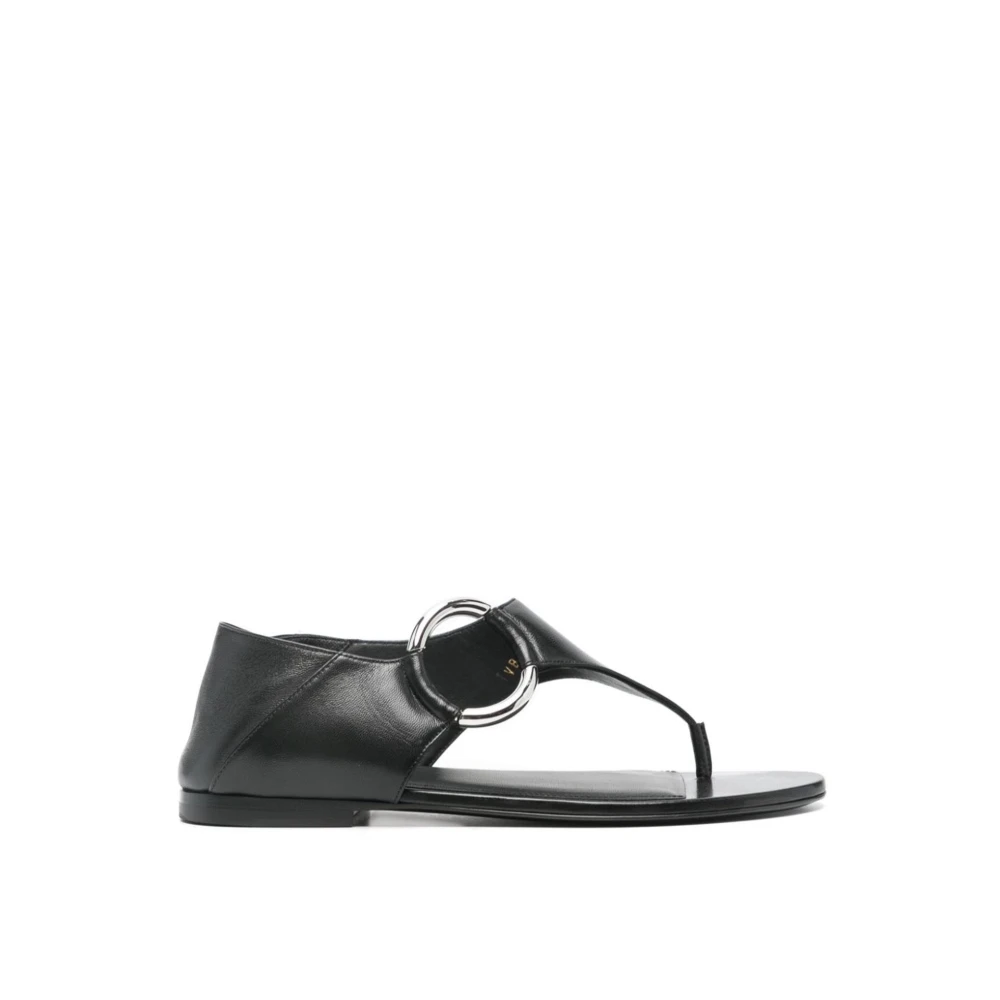 Saint Laurent Ring Läder Platta Sandaler Black, Dam