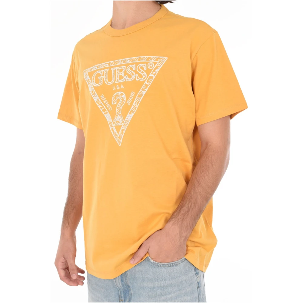 Guess Gestoffeerd katoenen logo T-shirt Driehoek Yellow Heren